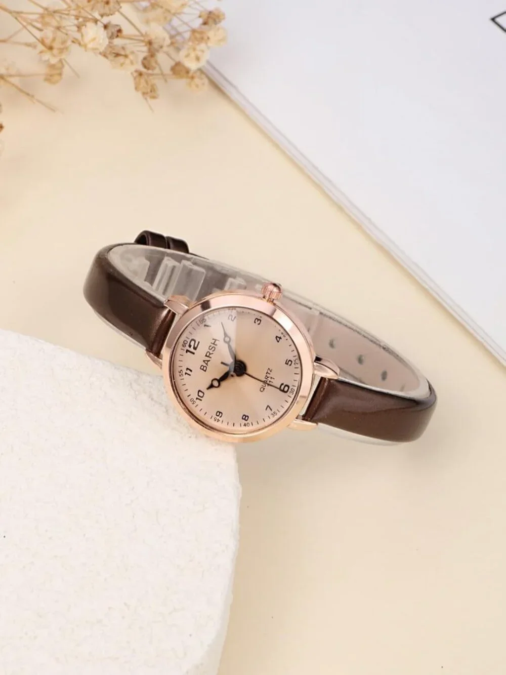 Women's Coffee Brown Analog Quartz Classic PU Leather Casual Round Wrist Watch